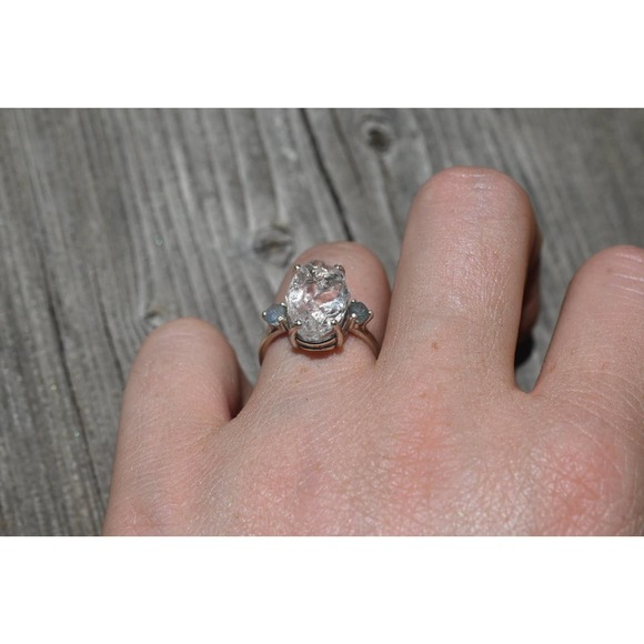 Raw Sapphire Engagement Ring Rough Diamond Wedding Band Unique Graduation - Picture 5 of 6